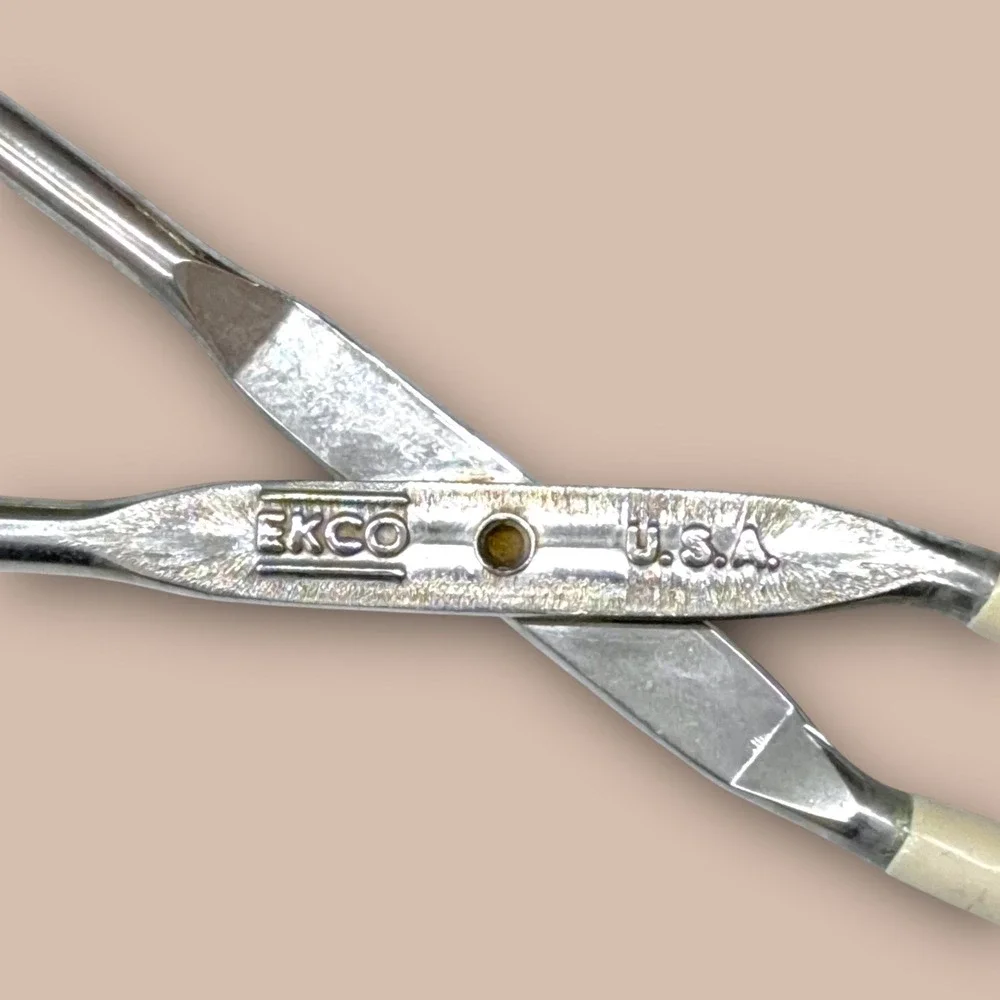 Vintage‎ EKCO USA Kitchen Tongs Set of 3 Metal Scissor Style Tongs Silver Cream